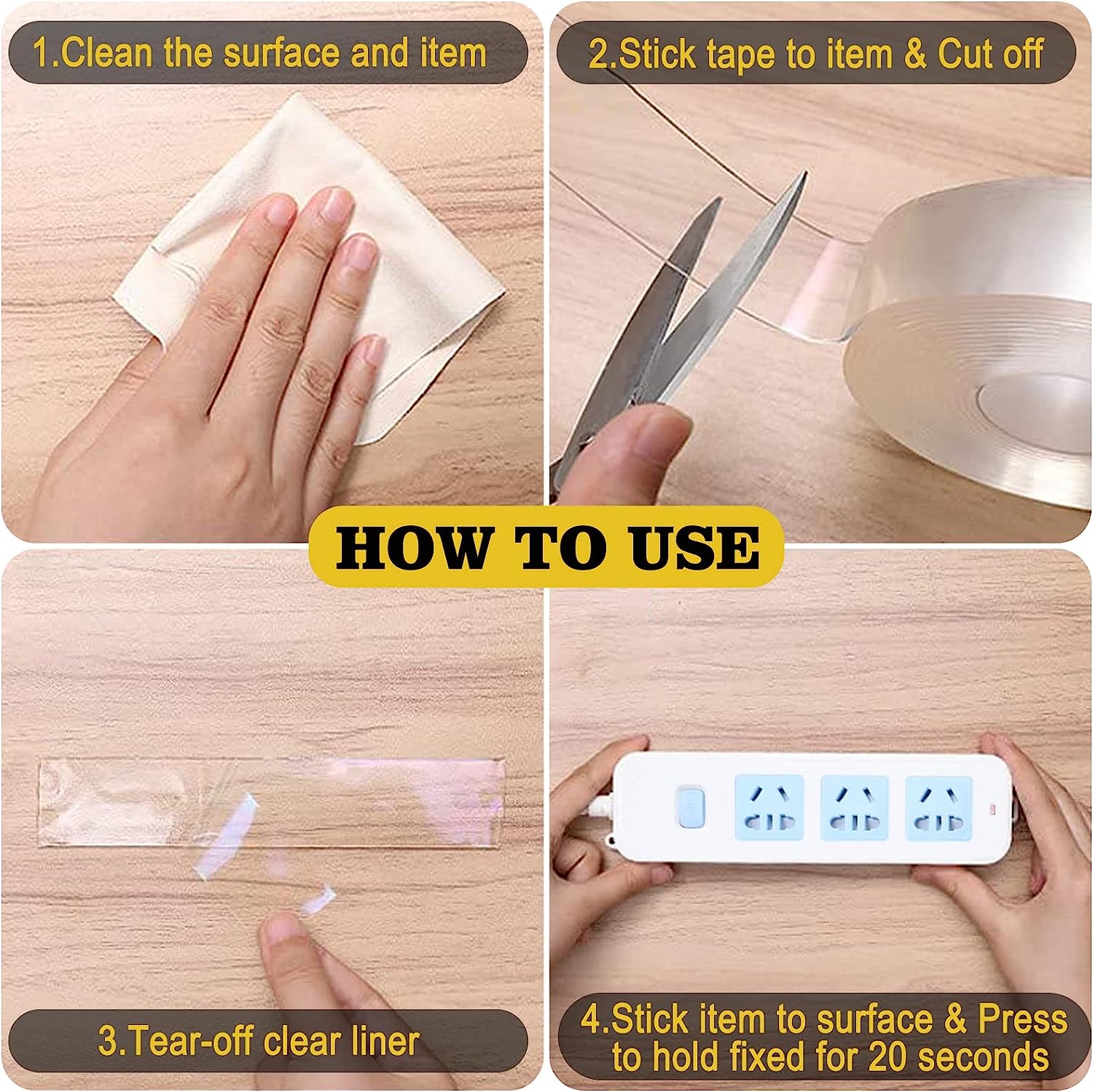 Double Sided Tape Heavy Duty,1.2" x 120", Removable Nano Adhesive Mounting Tape for Walls, Reusable Tough Adhesive Strips Sticky Tape, Transparent Poster Tape Wall Tape for Picture Carpet Decoration - Image 4